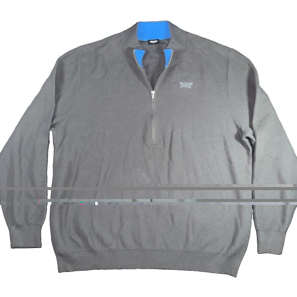 PXG Parsons Xtreme Golf Sweater Mens 2XL Gray Blue Trim Quarter Zip Cotton